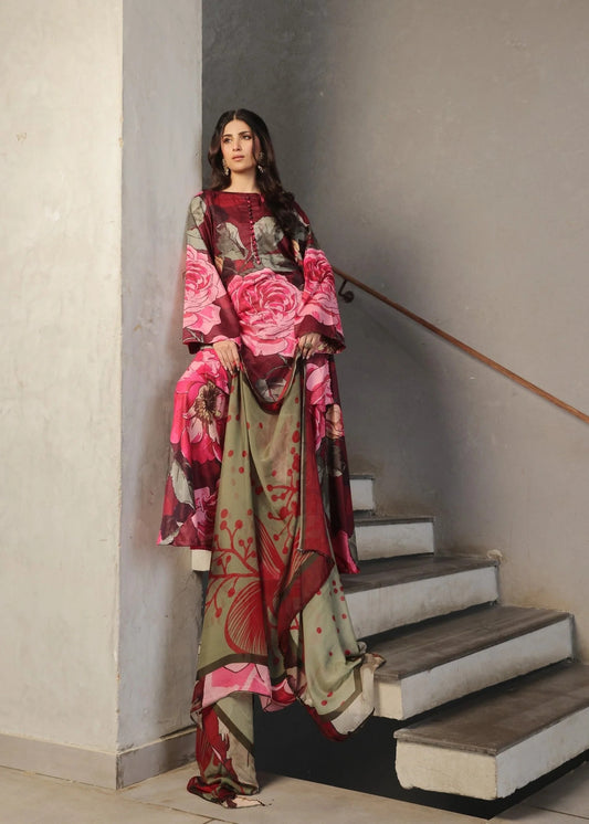 Red Floral Dhanak Suit