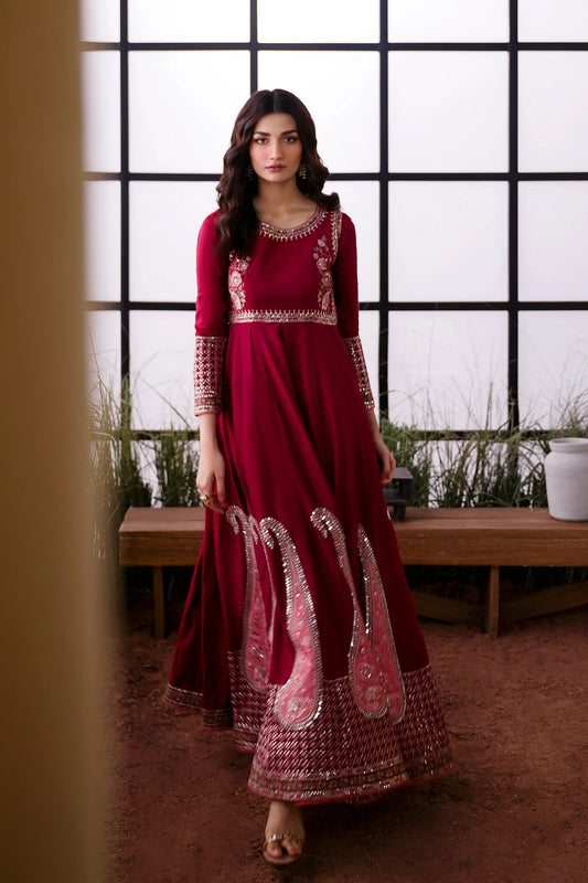 Embroidered Pishwas – Deep Burgundy
