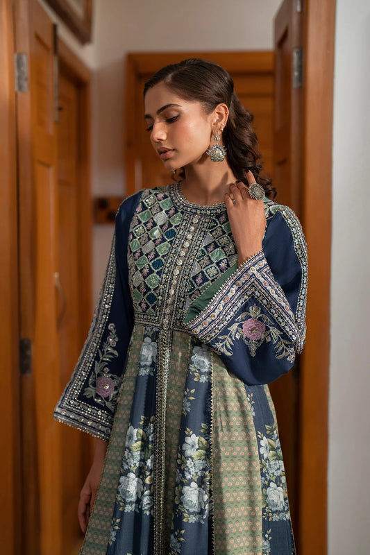 Mosaic Embroidered Pishwas Set – Cobalt Blue