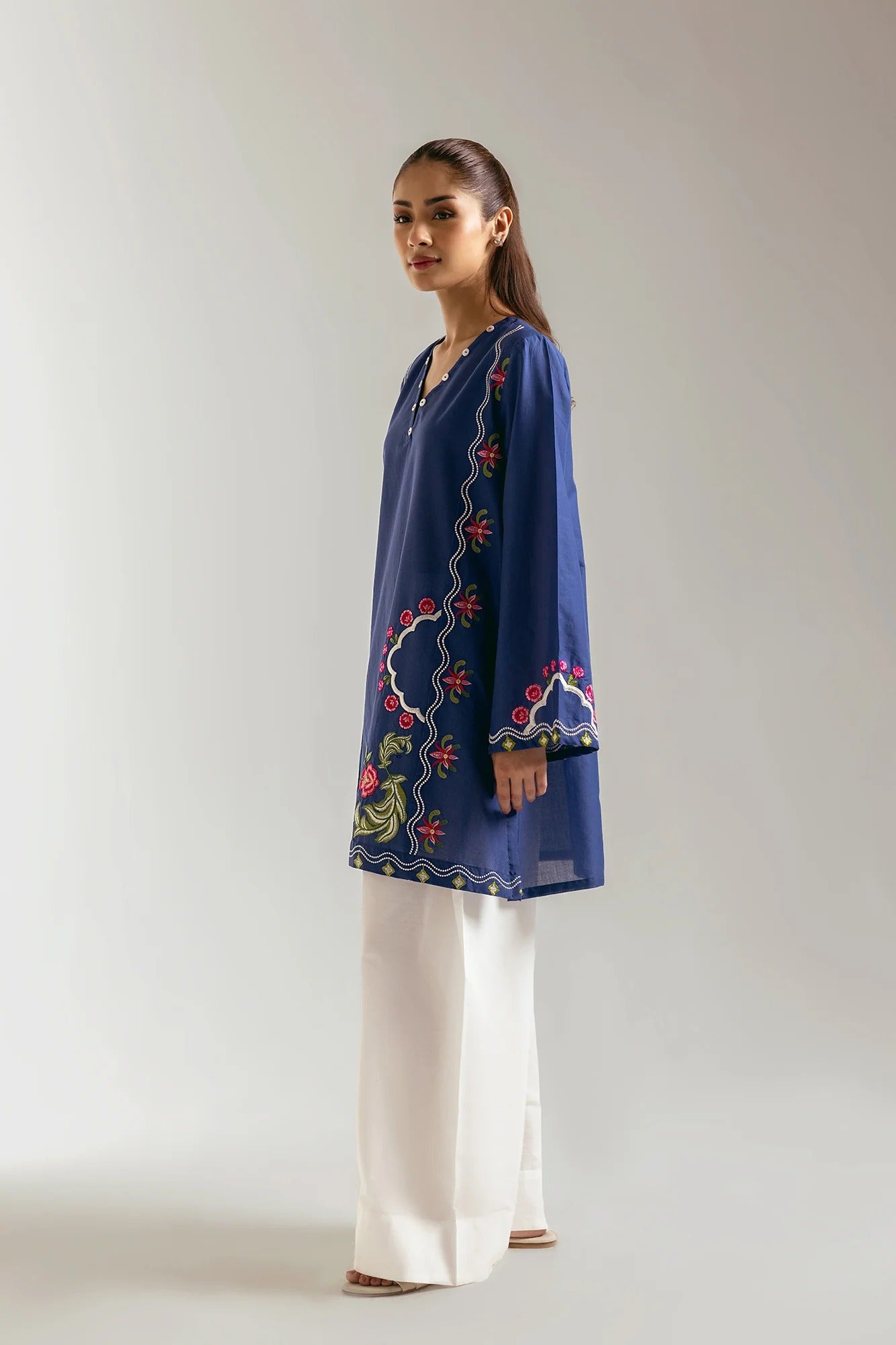 Embroidered Tunic Shirt - Blue