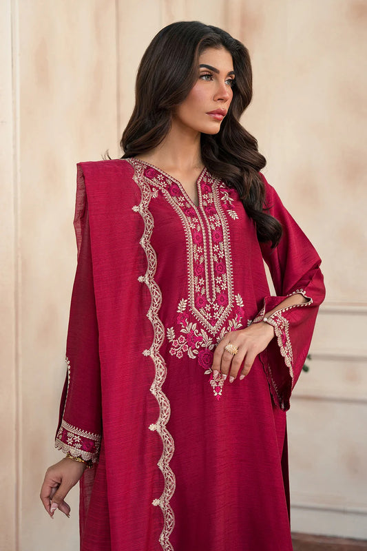Embroidered Maroon Silk Suit - Vera