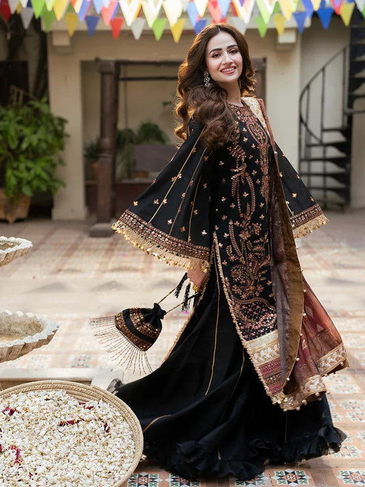 Festive Embroidered Black Suit – 3PC Set