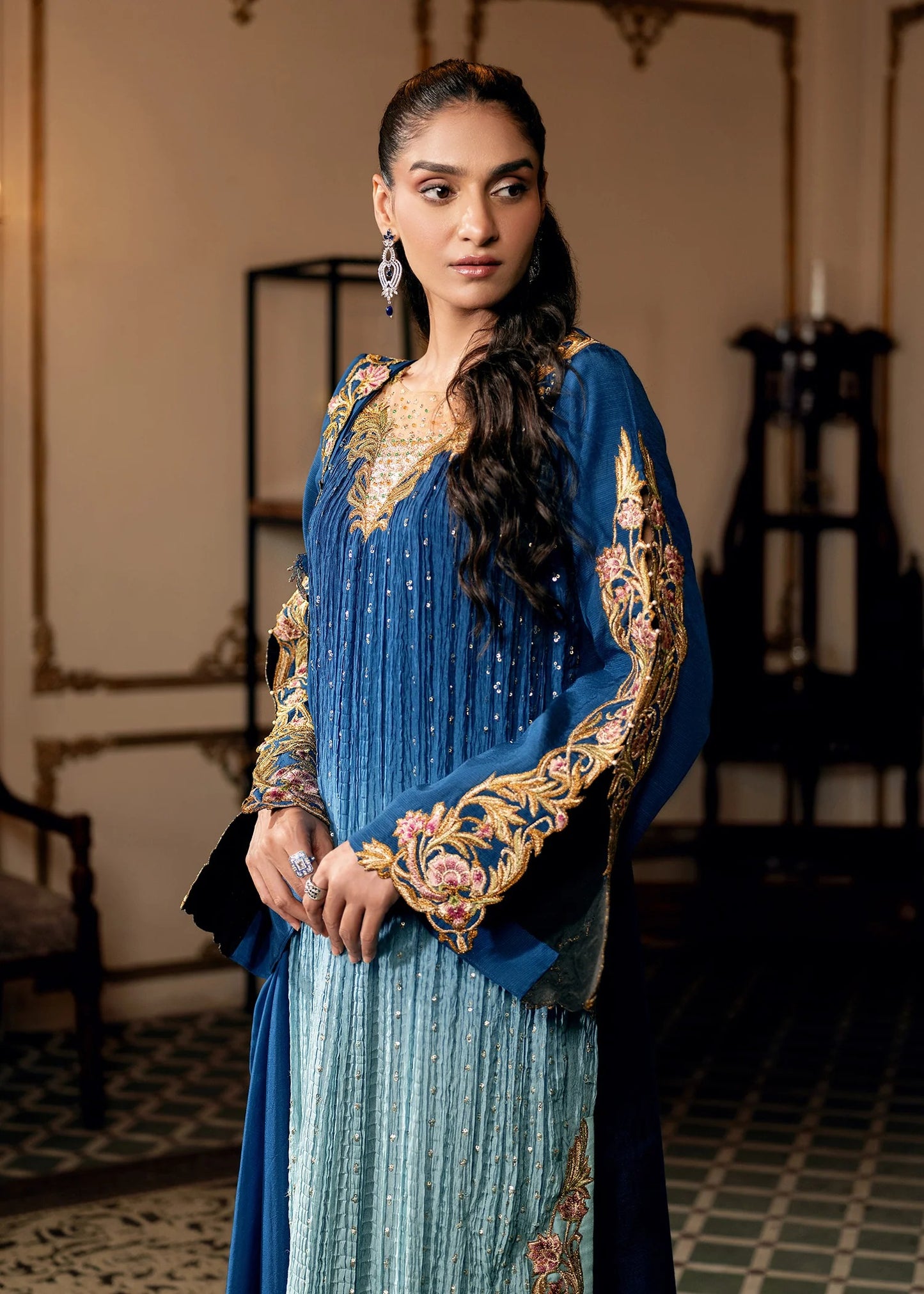 3 Piece Crushed Luxury Suit - Sapphire