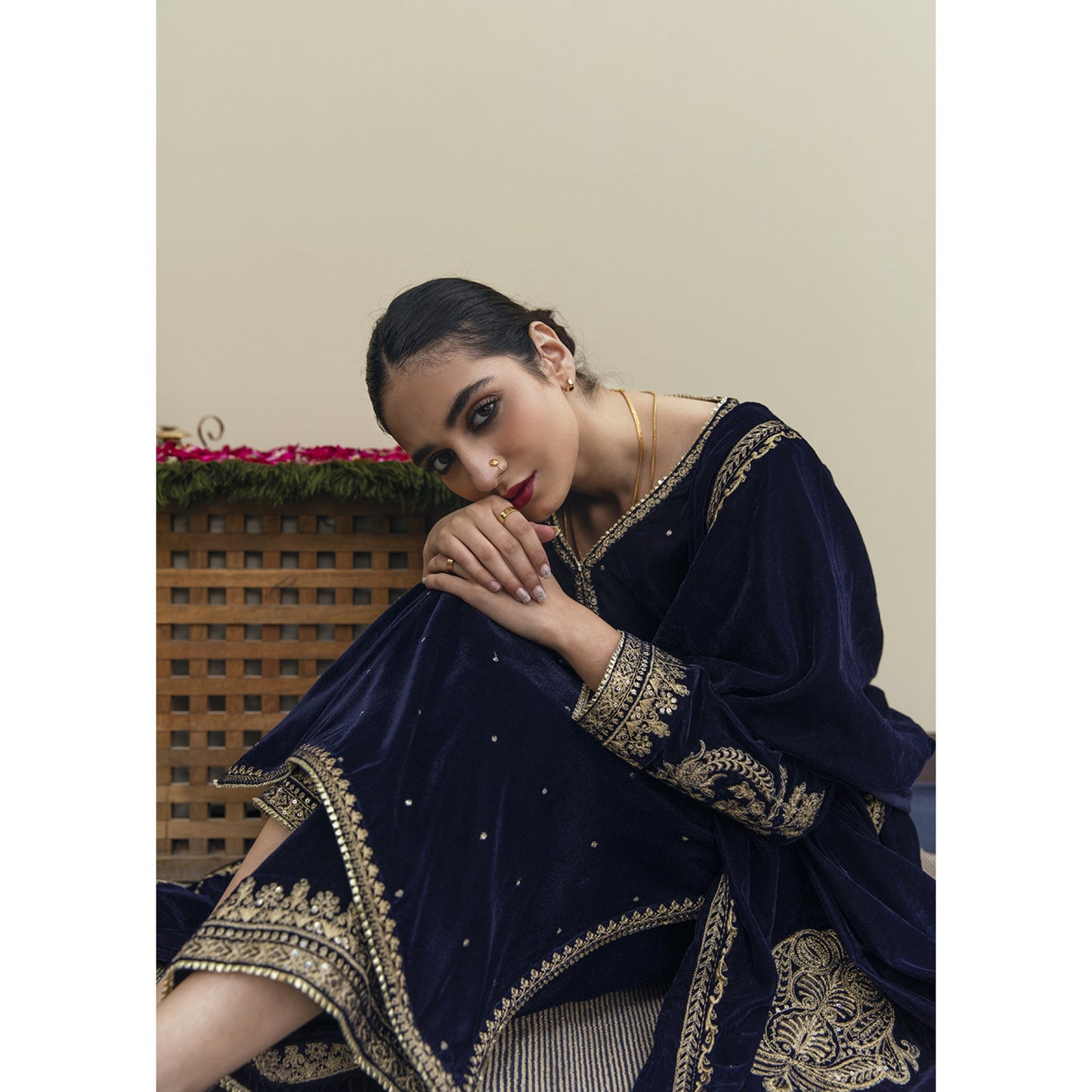 Embroidered Velvet 2 Piece Suit