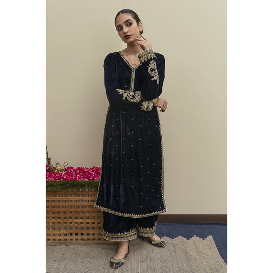 Embroidered Velvet 2 Piece Suit