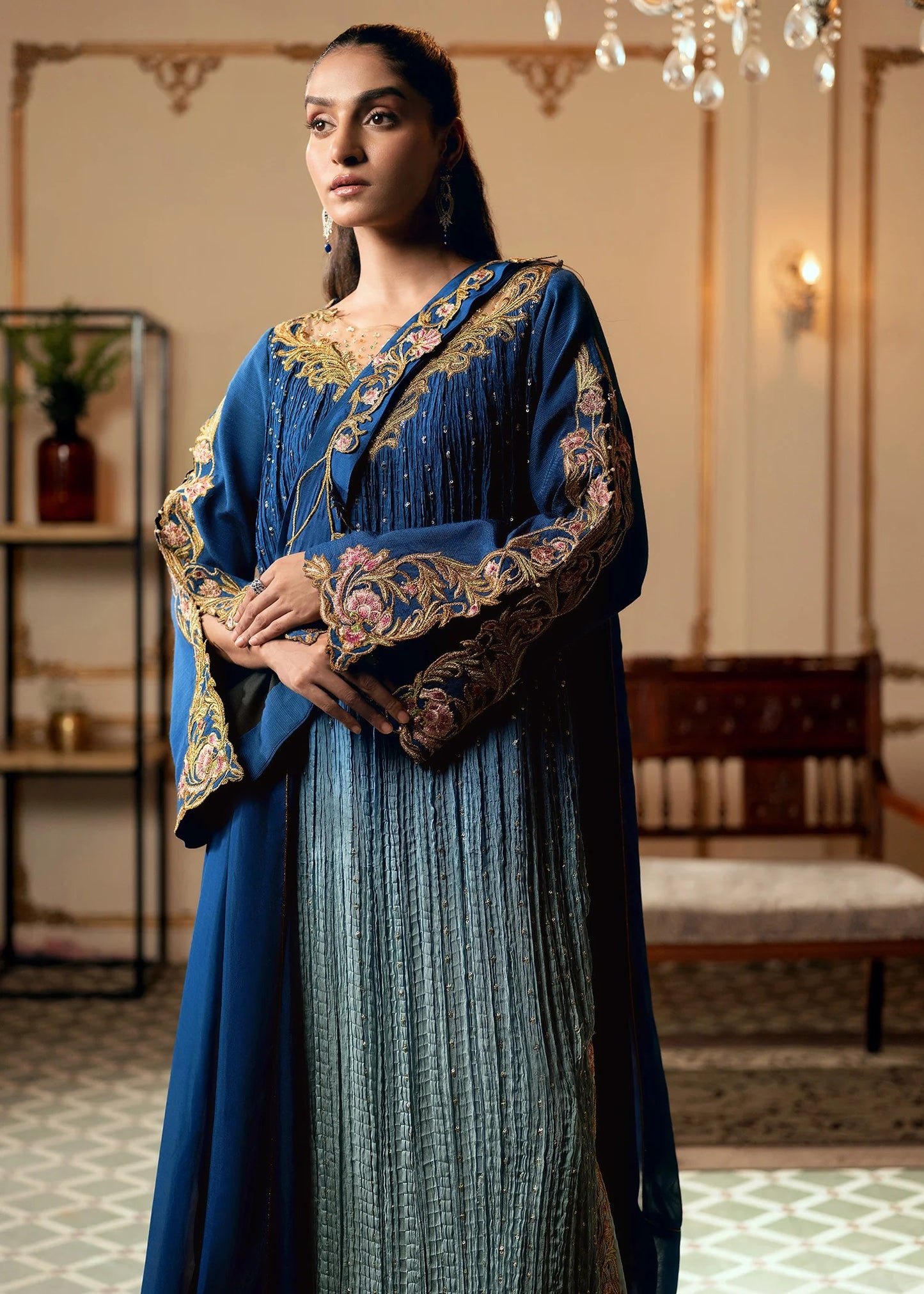3 Piece Crushed Luxury Suit - Sapphire