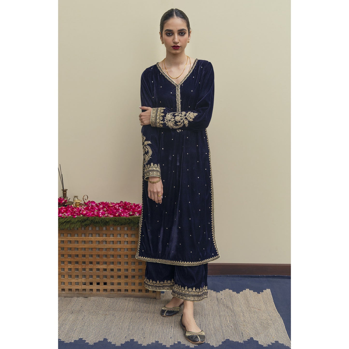 Embroidered Velvet 2 Piece Suit