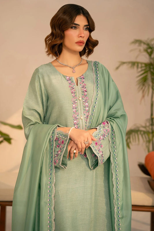 Embroidered Mint Green Silk Suit - Anya