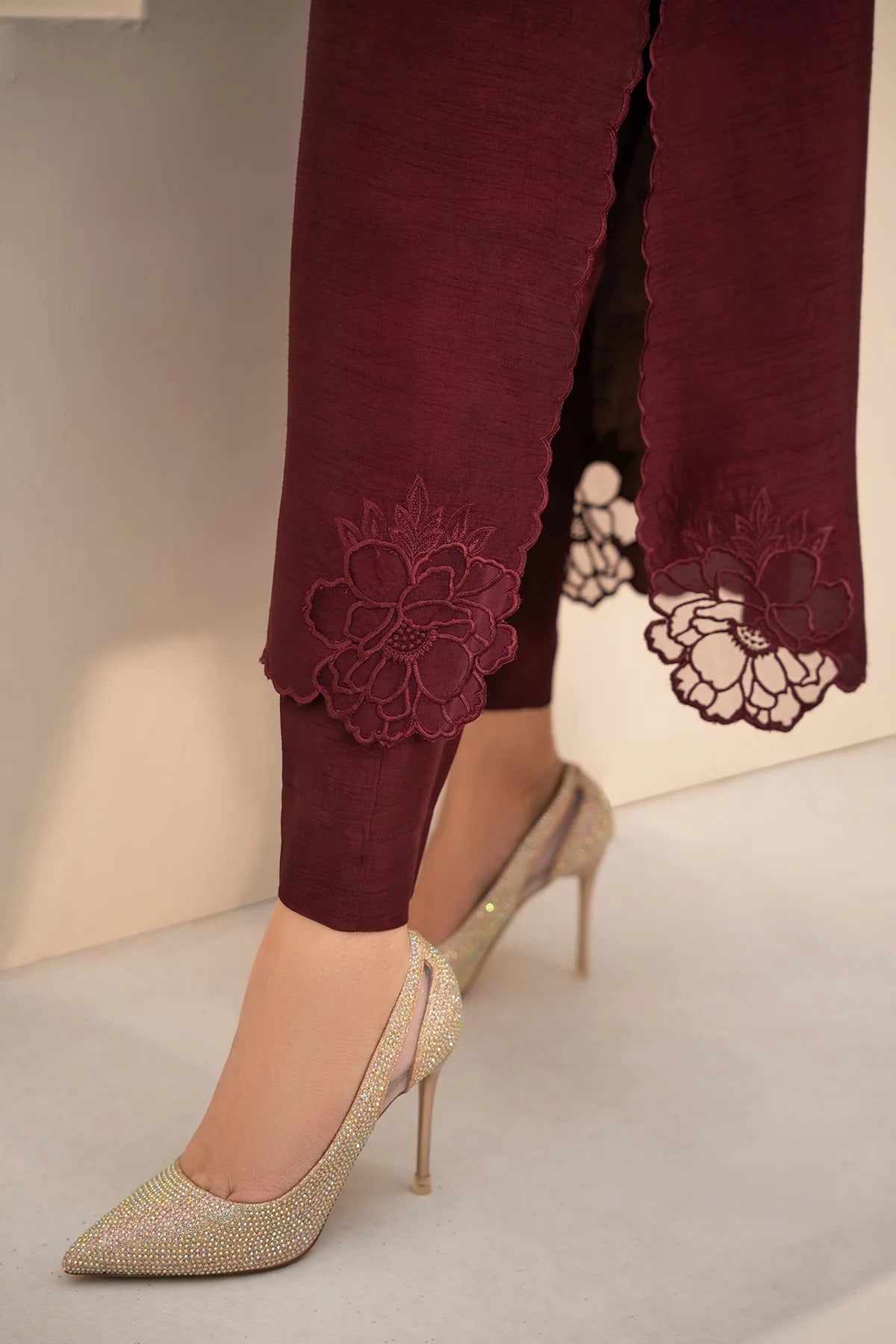Embroidered Burgandy Silk Suit - Hailey B
