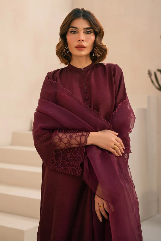 Embroidered Burgandy Silk Suit - Hailey B