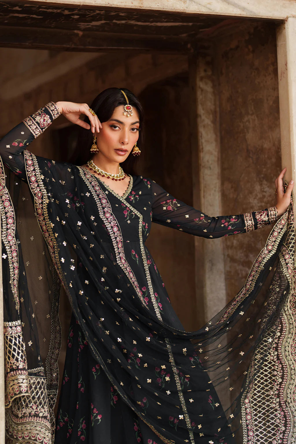 Printed Embroidered Angrakha Set- UE-550