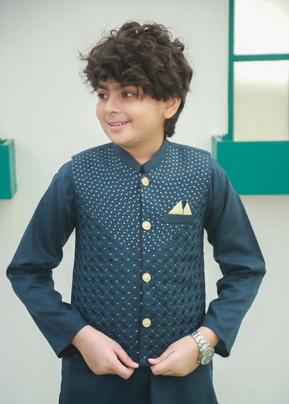 Steel Blue Kids Waistcoat Suit | Boys Festive Wear | Ready To Ship
