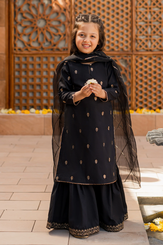 Kids Black Silk Suit - 3pc