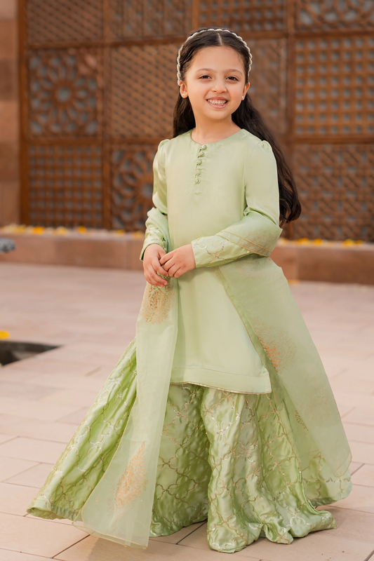 Kids Olive Silk Sharara Suit