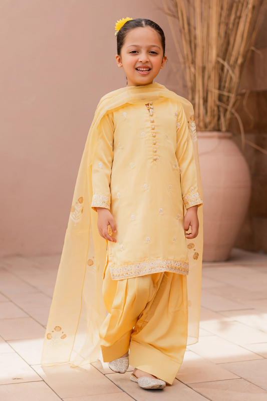 Pale Yellow Silk Suit - 3pc