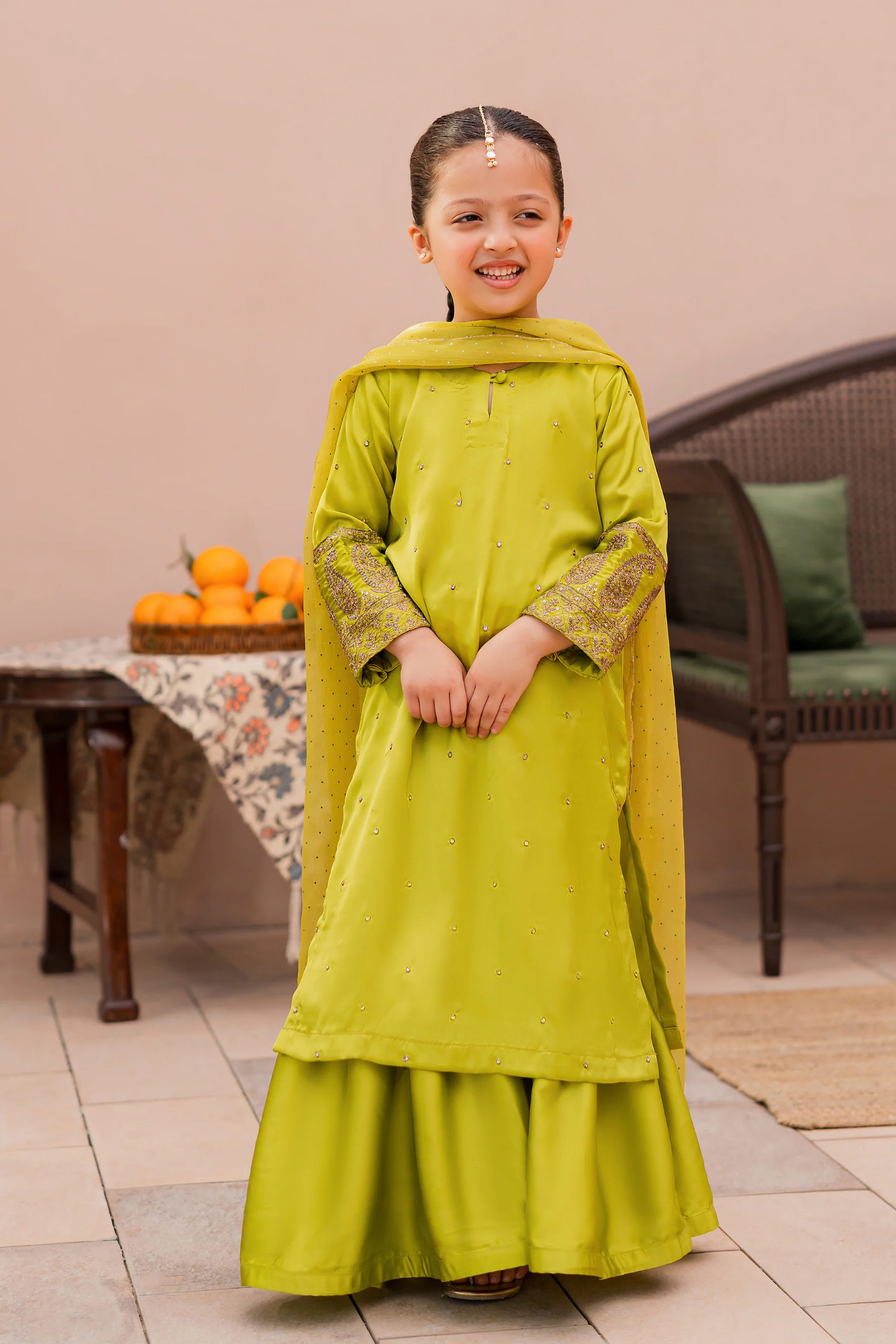 Kids Lime Silk Suit - 3pc