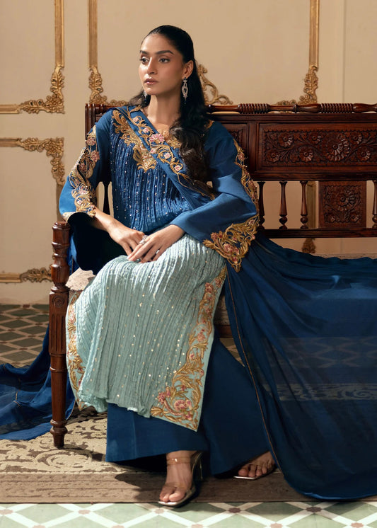 3 Piece Crushed Luxury Suit - Sapphire