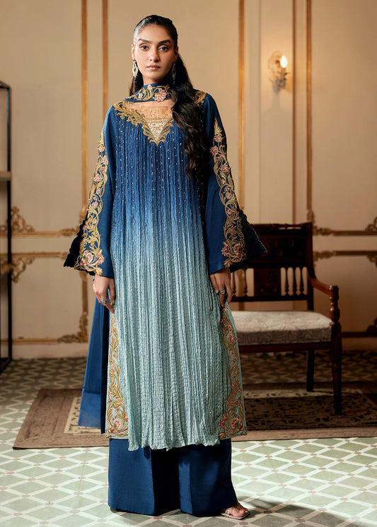 3 Piece Crushed Luxury Suit - Sapphire