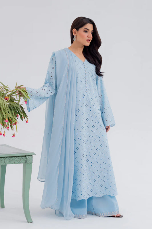 Sky Blue ChickenKari Shirt by Kastoor – Cotton Schiffli | Ready to Ship