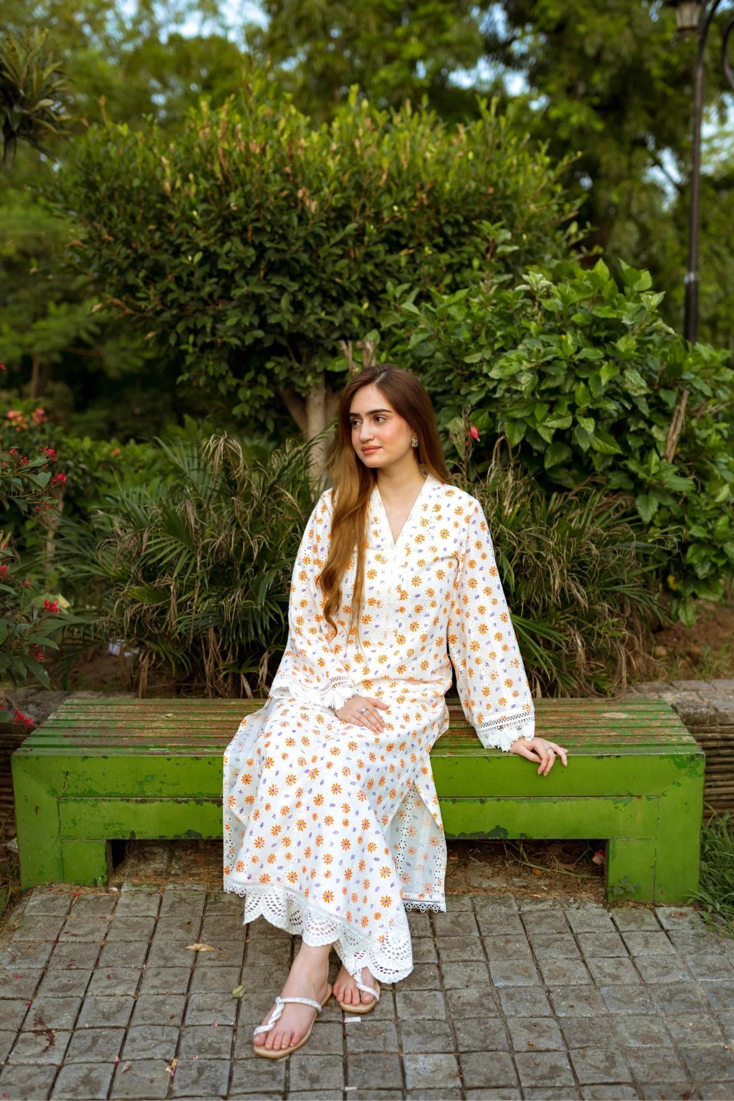 White Floral Chikenkari Set - ASR-17