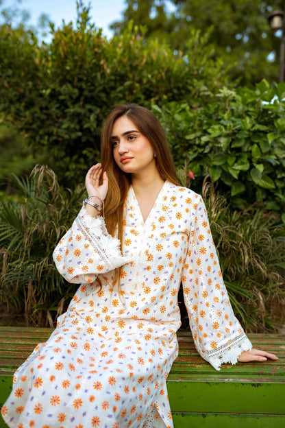 White Floral Chikenkari Set - ASR-17