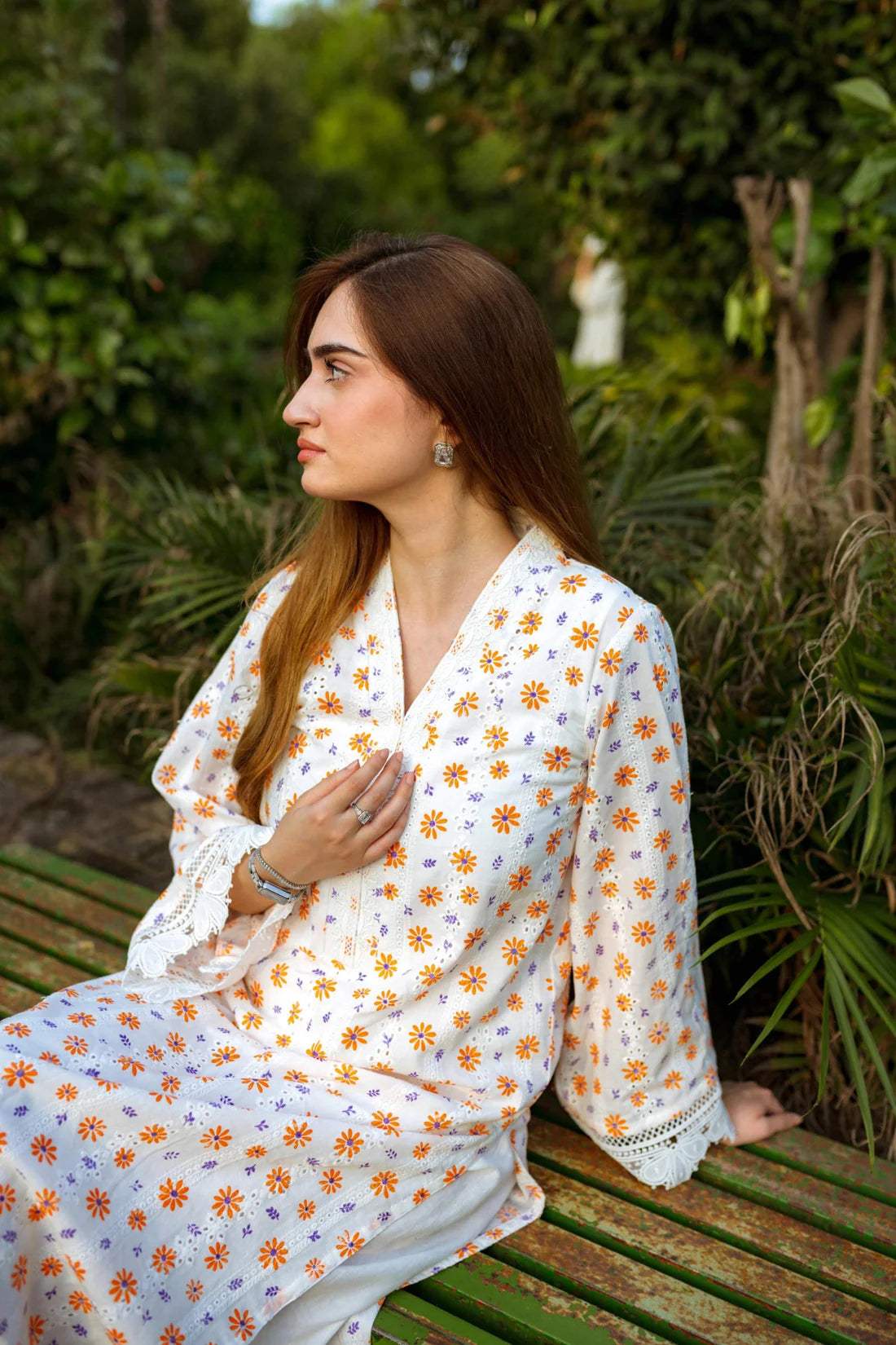 White Floral Chikenkari Set - ASR-17