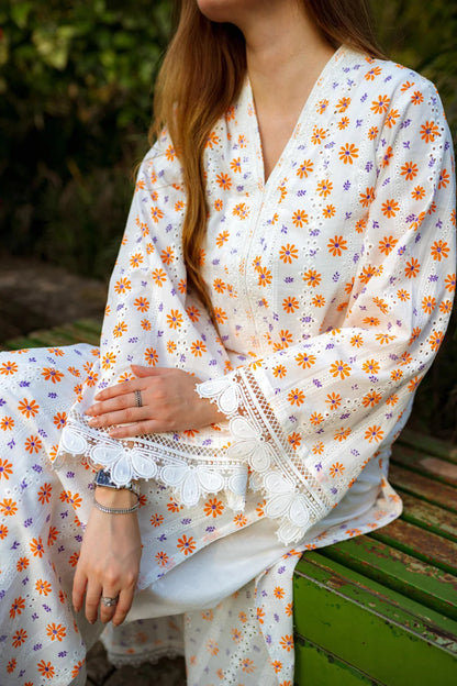 White Floral Chikenkari Set - ASR-17