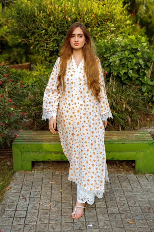 White Floral Chikenkari Set - ASR-17