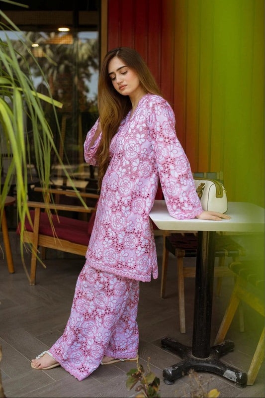 Pink Cutwork Chikan Cordset - ASR16