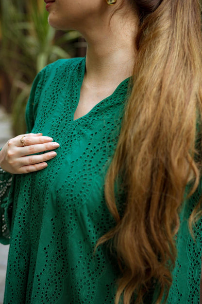 Bottle Green Shiffli Chikan Set - ASR19