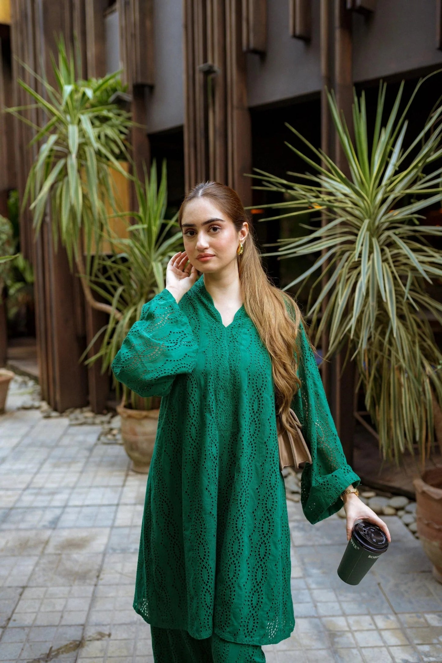 Bottle Green Shiffli Chikan Set - ASR19