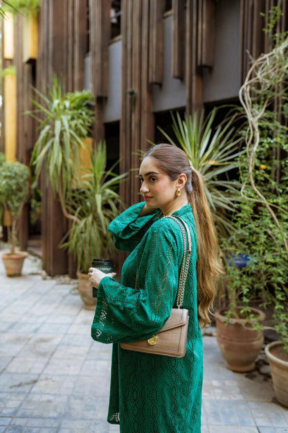 Bottle Green Shiffli Chikan Set - ASR19