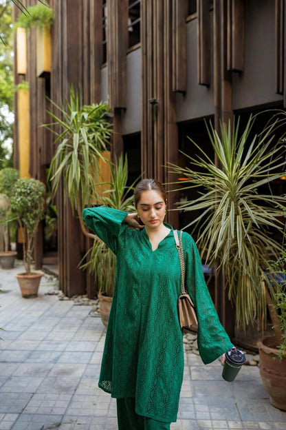 Bottle Green Shiffli Chikan Set - ASR19