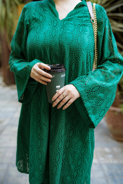 Bottle Green Shiffli Chikan Set - ASR19