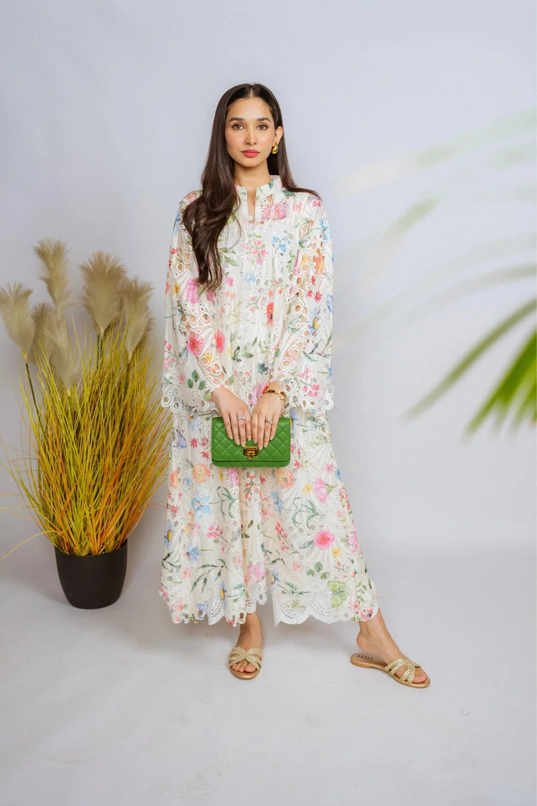 Shiffli Chikan Kaftan Set - ASR20