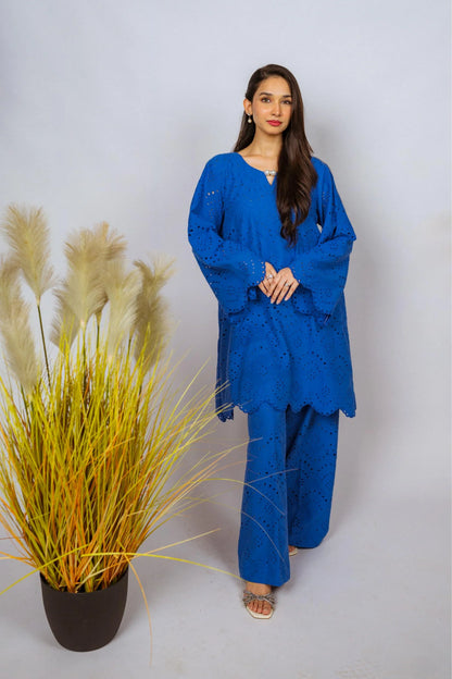 Blue Shiffli Chikan Cord Set- ASR27