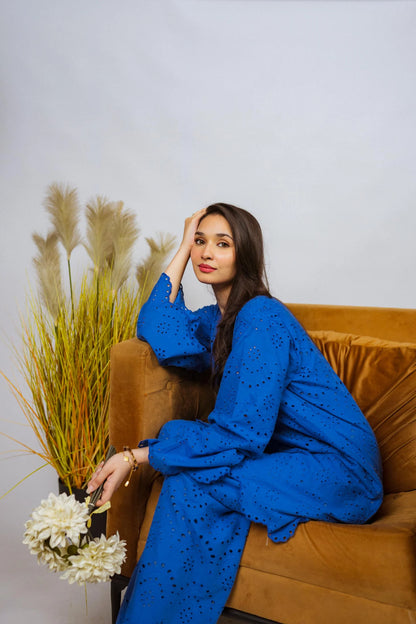 Blue Shiffli Chikan Cord Set- ASR27