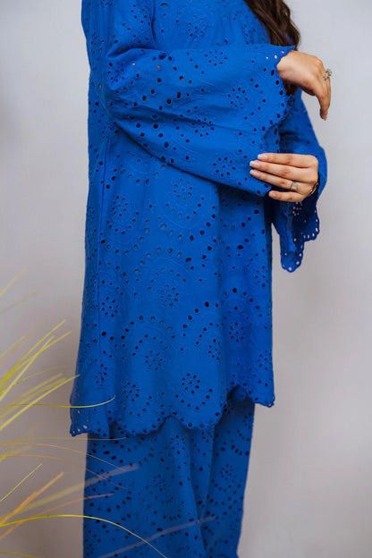 Blue Shiffli Chikan Cord Set- ASR27