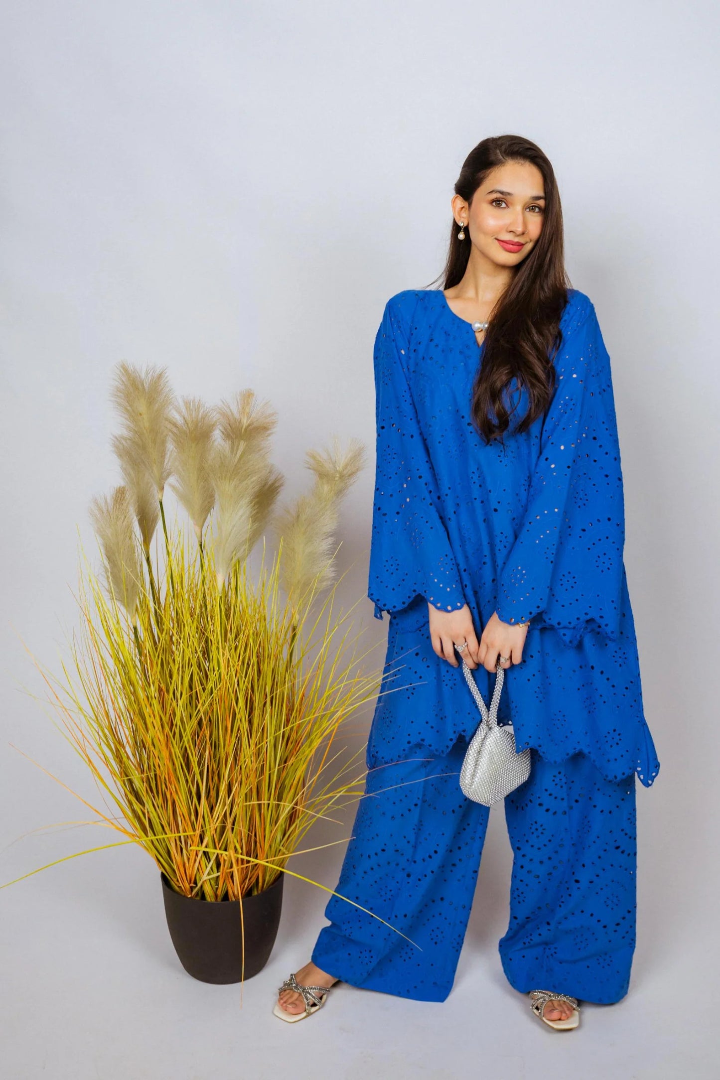 Blue Shiffli Chikan Cord Set- ASR27