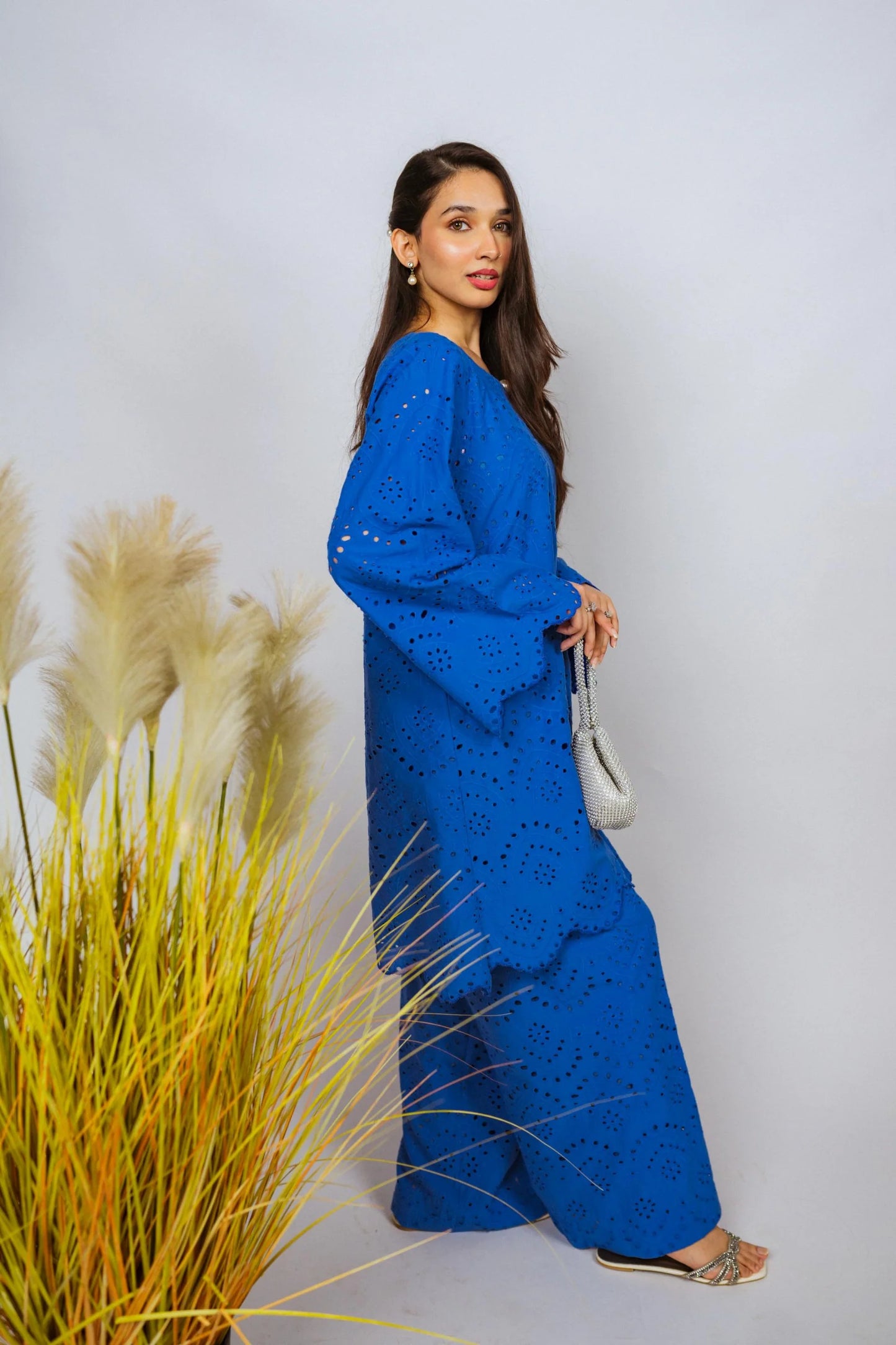 Blue Shiffli Chikan Cord Set- ASR27