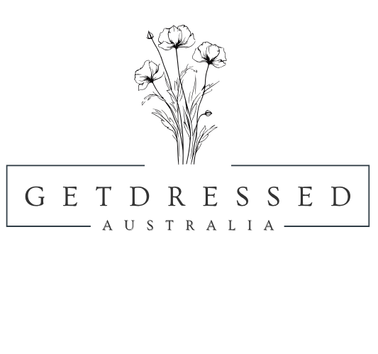 Logo of GETDRESSED Australia with floral design on a white background