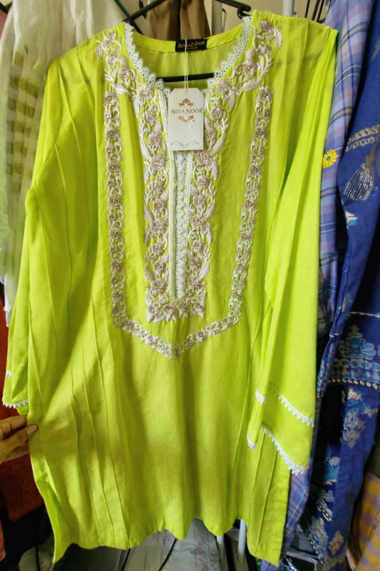 Embroidered Lime Shirt by Aghanoor