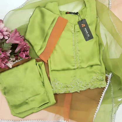 3 Piece Embroidered Silk Suit - Ready To Ship