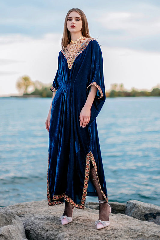 Teal Blue Velvet Kaftan
