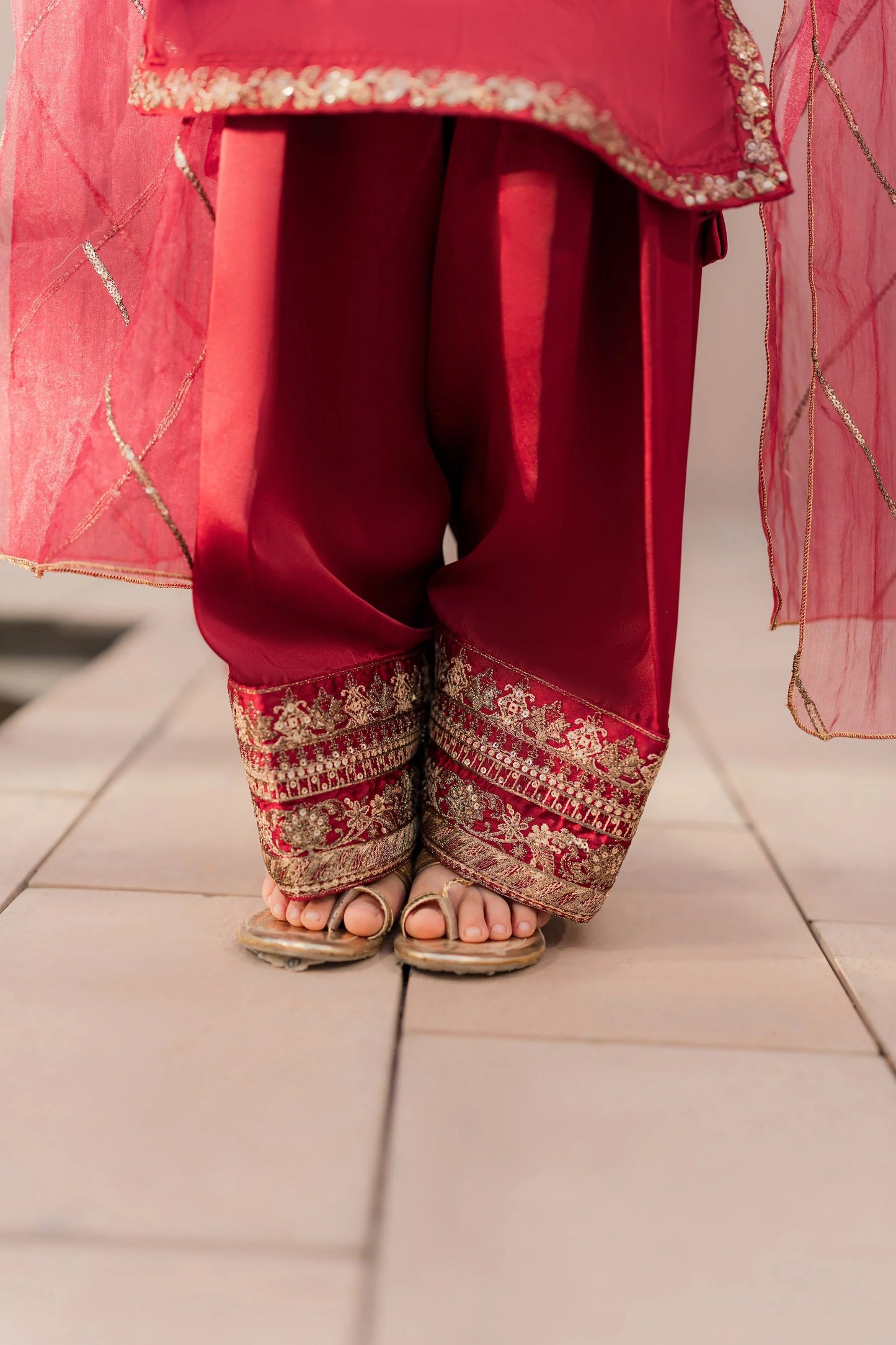 Kids Maroon Silk Suit - 3pc