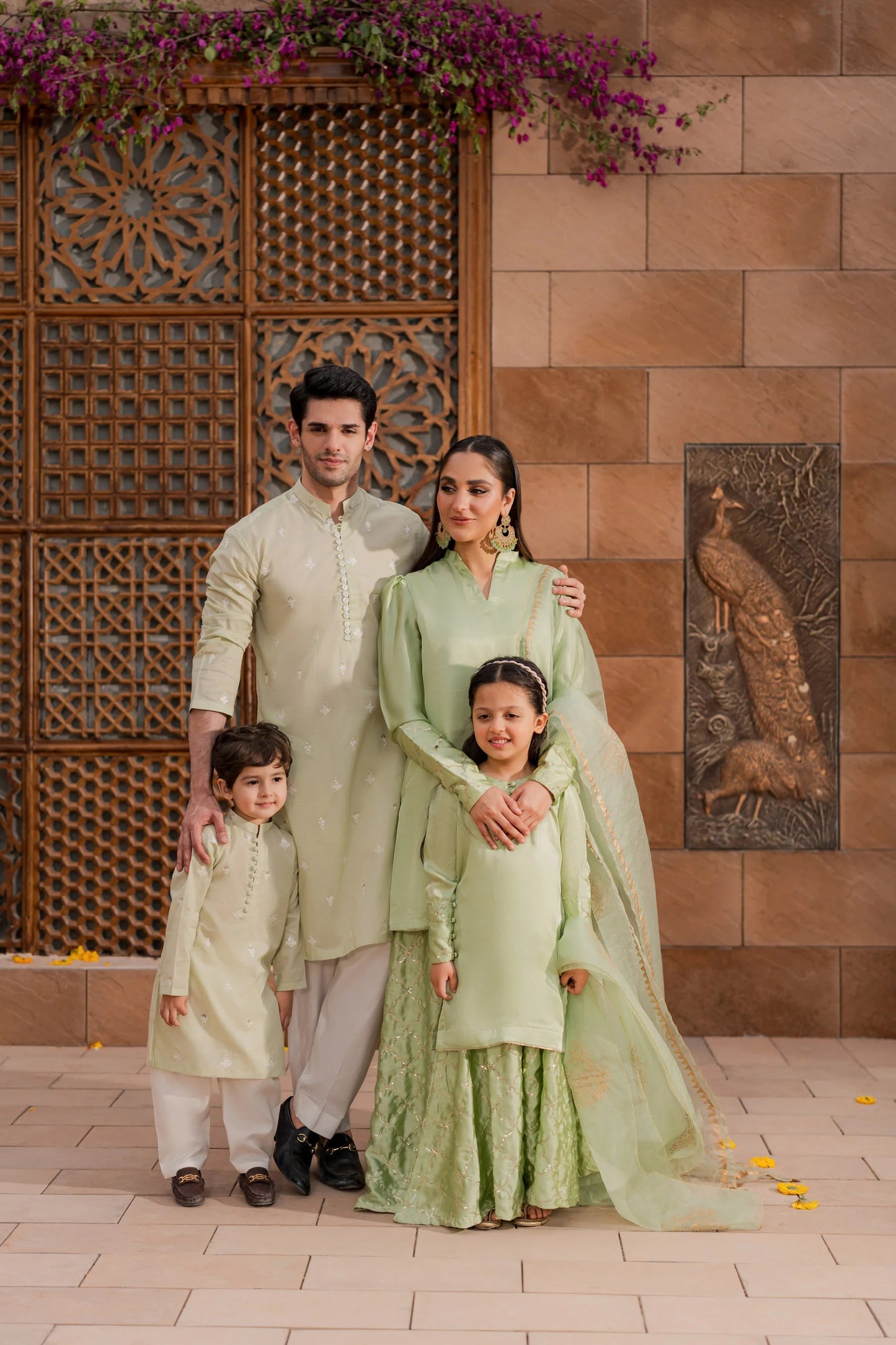Kids Olive Silk Sharara Suit