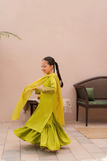 Kids Lime Silk Suit - 3pc
