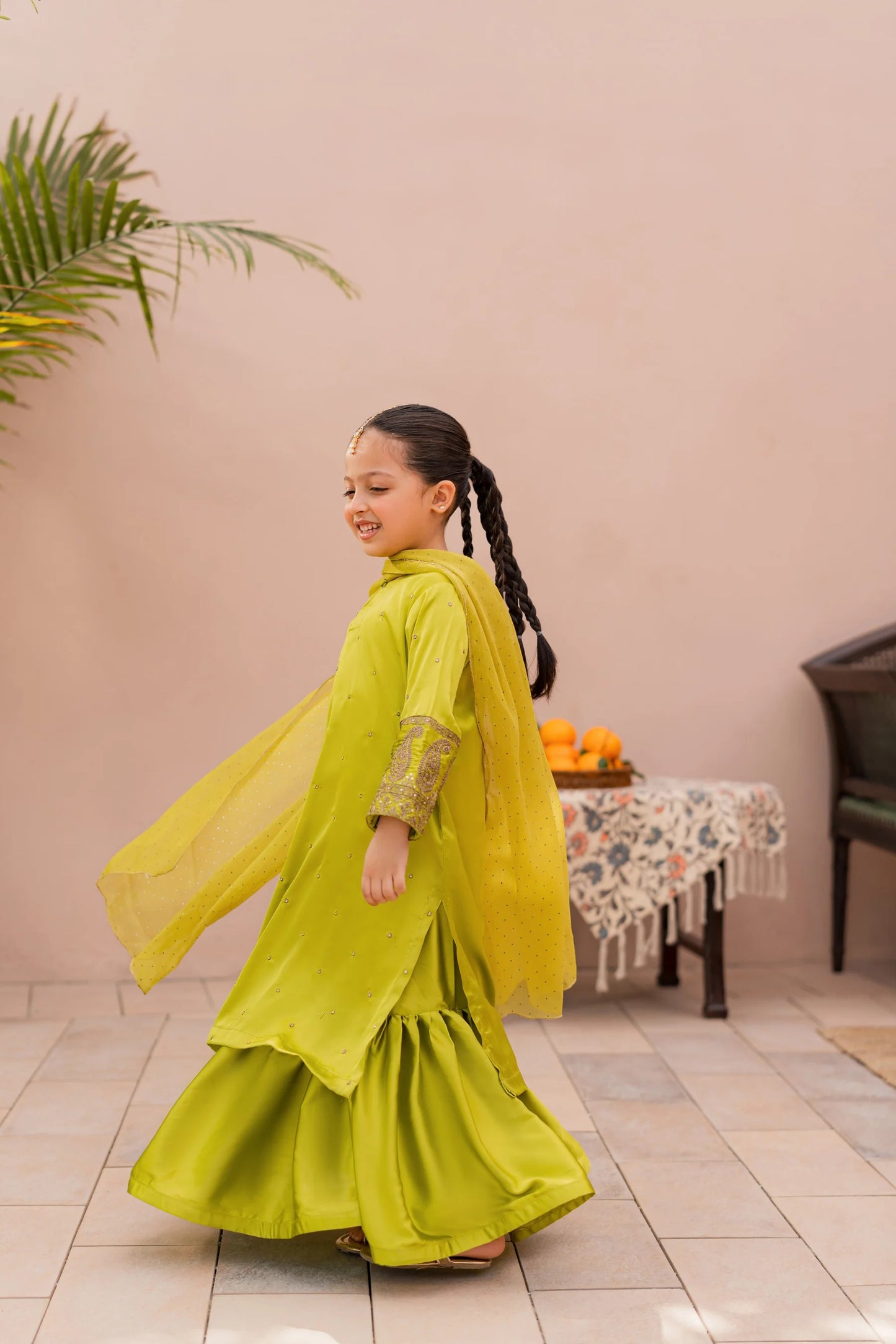 Kids Lime Silk Suit - 3pc