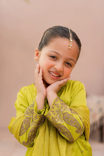 Kids Lime Silk Suit - 3pc