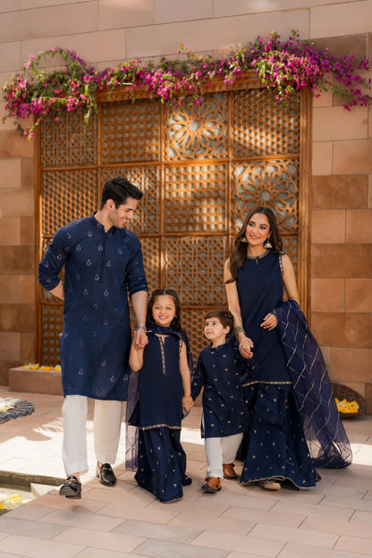 Kids Navy Silk Suit - 3pc